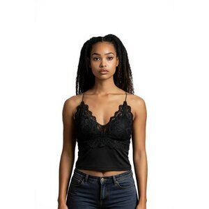 Black Lace Strappy Camisole Top With Intricate Crossback Design Large